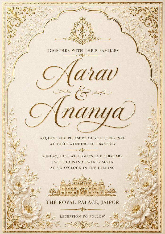 Ornate gold wedding invitation card